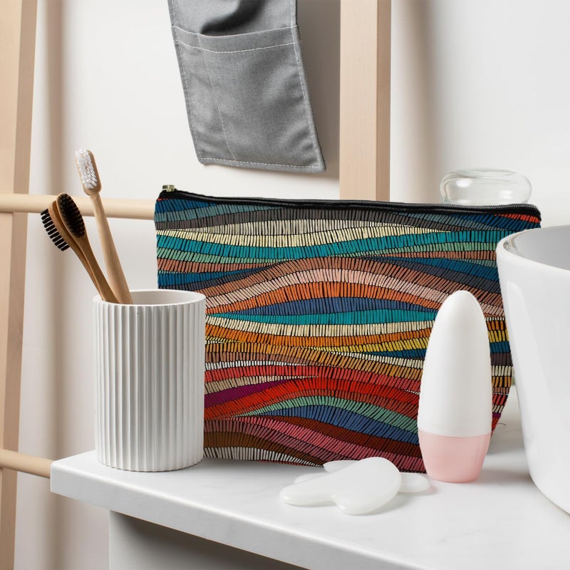 RYYCDOI 70s Retro Colorful Wavy Makeup Organizer, Vintage Aesthetic Women's Makeup Bag - Image 3